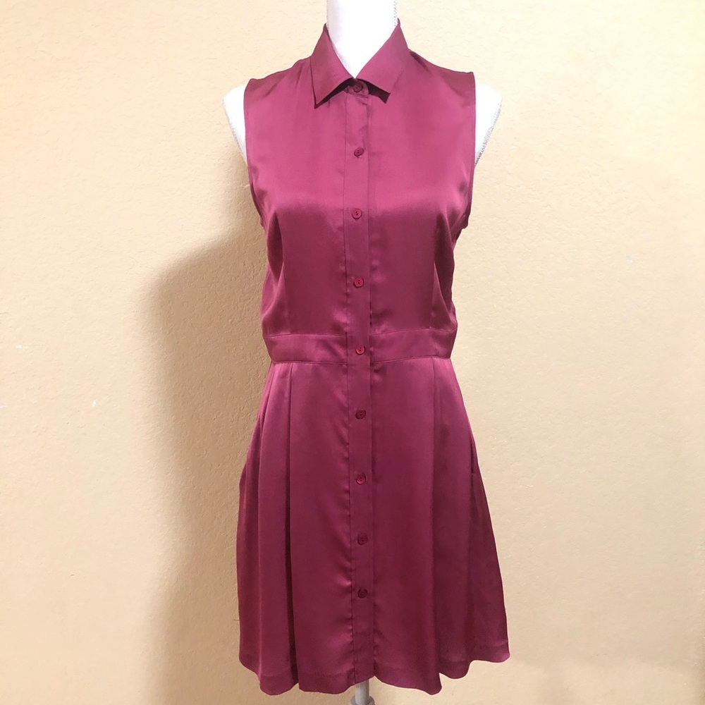 Theory SZ 6 Eggplant Soreda Silk Collared Dress